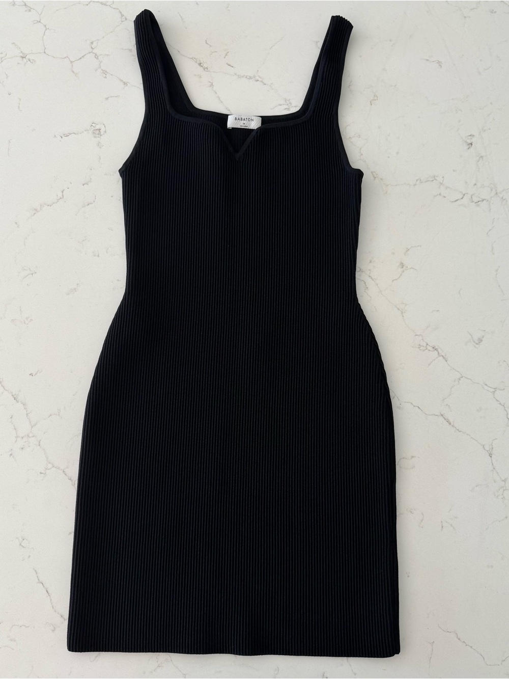 Aritzia Babaton Black Ribbed Notch-Neck Mini Dress size medium